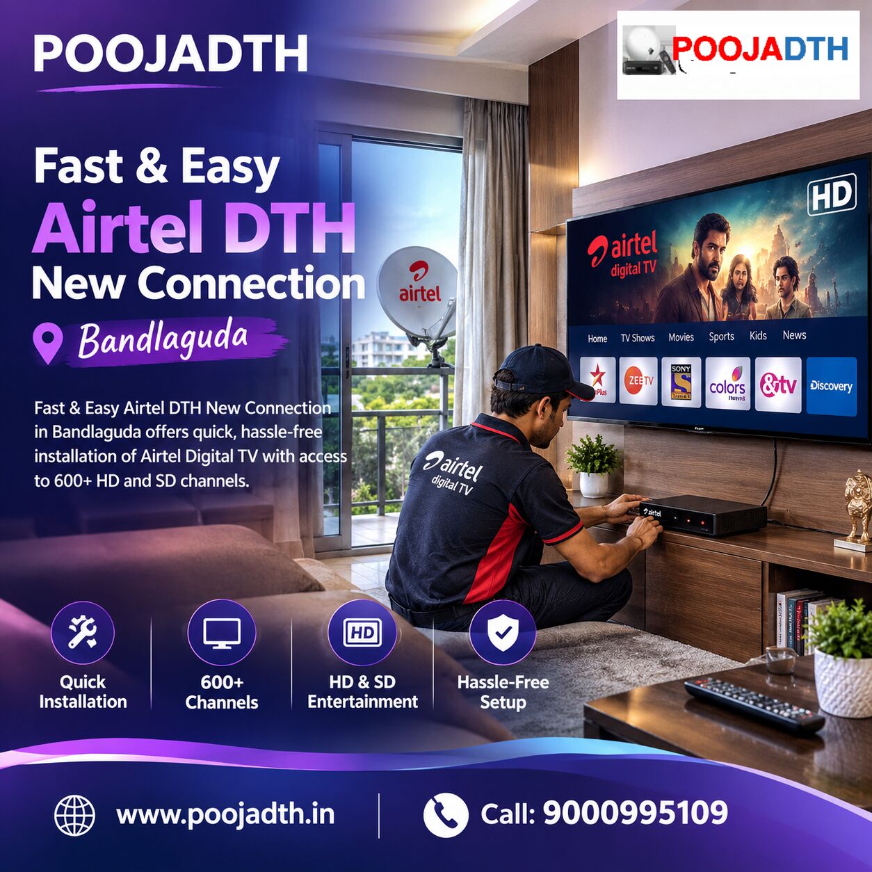 Mumbai, Television, Fast & Easy Airtel DTH New Connection Bandlaguda