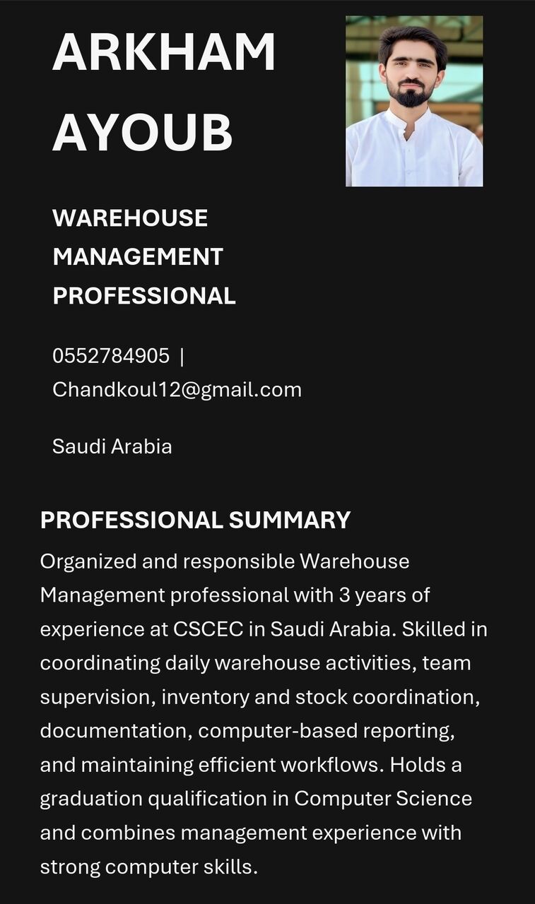 Riyadh, Job Seekers, Warehouse Supervisor