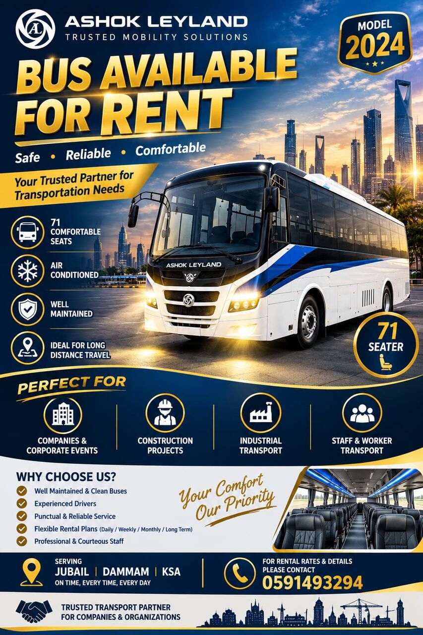 Jubail, Equipment Rental, Ashok Leyland Bus 2024 Available For Rent