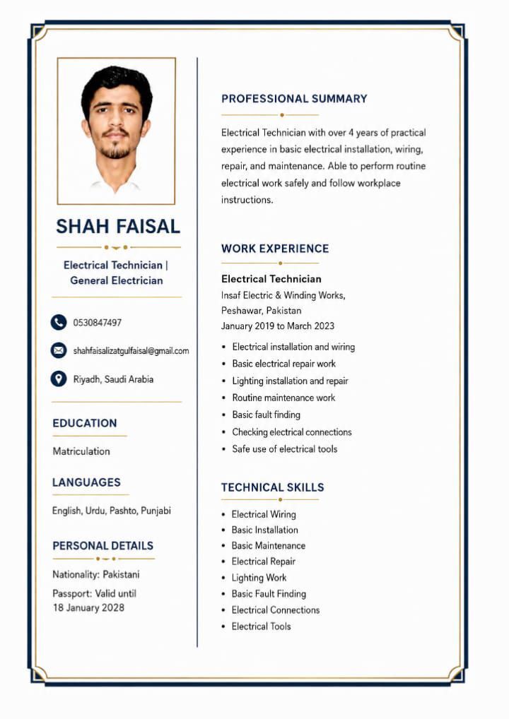 Riyadh, Job Seekers, Electrician Looking For Job In Riyadh