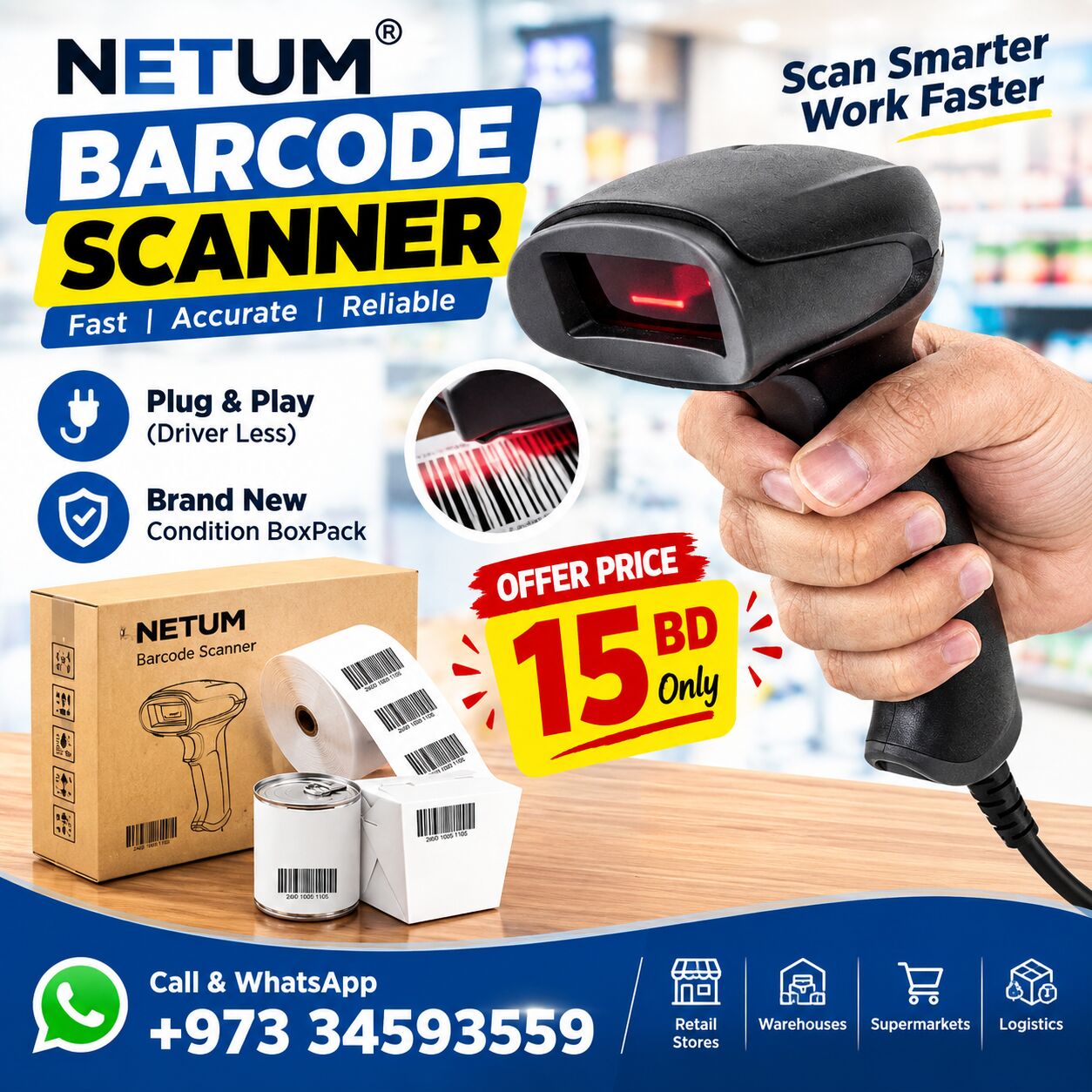 Isa Town, Computers, BHD 15,  Special Offer New NETUM Barcode Scanner Scan Box Pack (Plug & Play) - Only In 15-BD