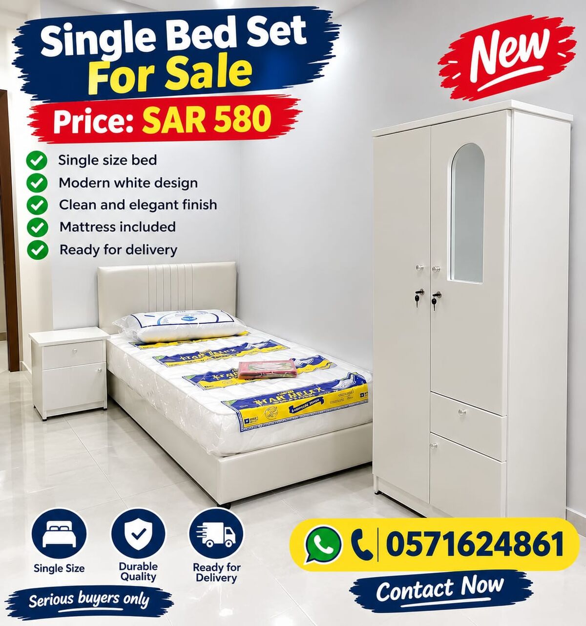 Al Malaz, Furniture, SAR 350,  Twin Size Bed Frame And Mattress
