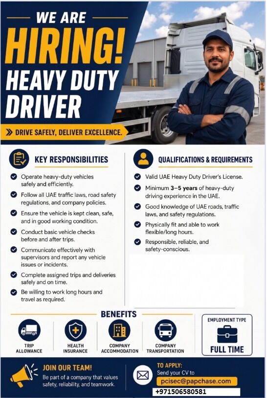 Riyadh, Jobs, HEAVY DUTY DRIVER