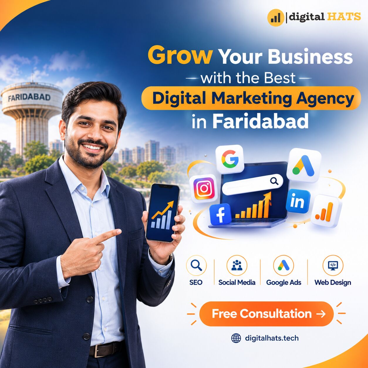 Faridabad, Marketing, Grow Your Business With The Best Digital Marketing Agency In Faridabad | DigitalHats