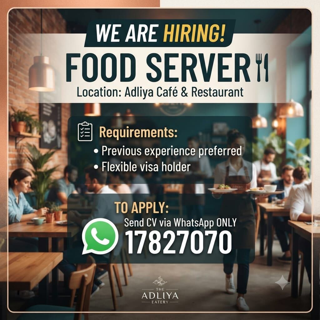 Adliya, Jobs, Food Server (Supplier) Restaurant