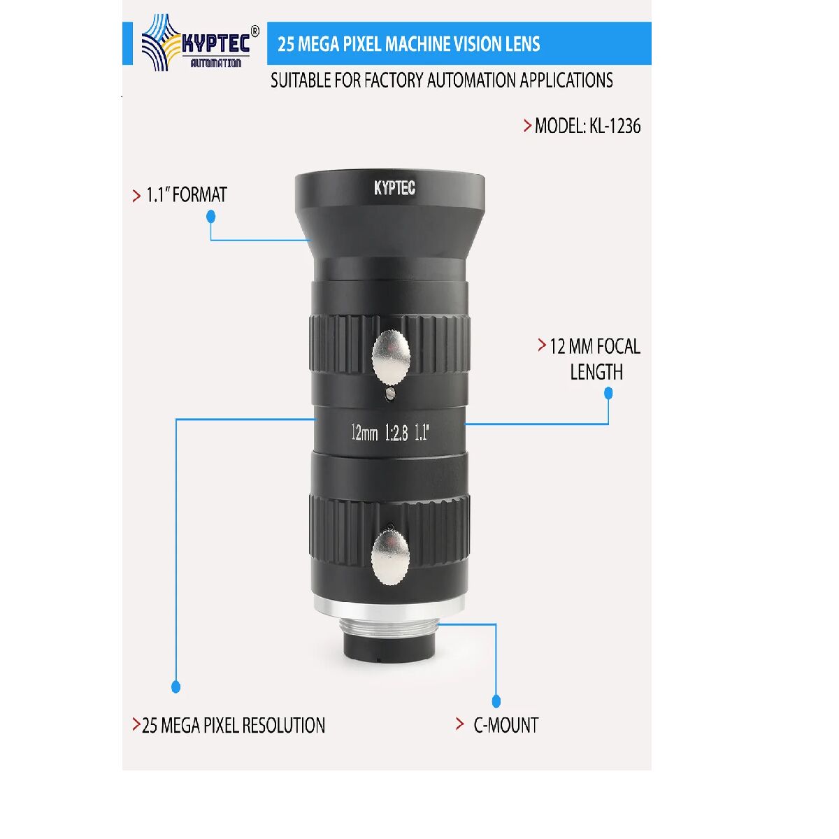 New Delhi, Electronics, Rup 15995,  12 MM 25 MP Machine Vision Lens For Wide-Field 1.1-Inch C-Mount Cameras