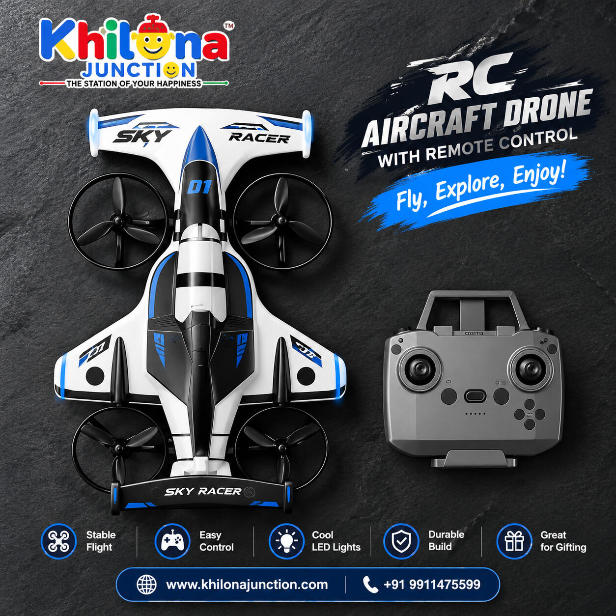 Mumbai, Toys & Games, INR 2467,  RC Aircraft Drone With Remote Control &ndash; Fun Flying Toy For Kids