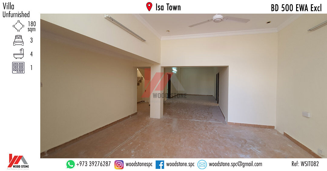 Isa Town, Villas, BHD 500,  180 Sq. Meter,  Unfurnished 3 Bedroom Villa, Isa Town - BD 500 Excl WSIT082