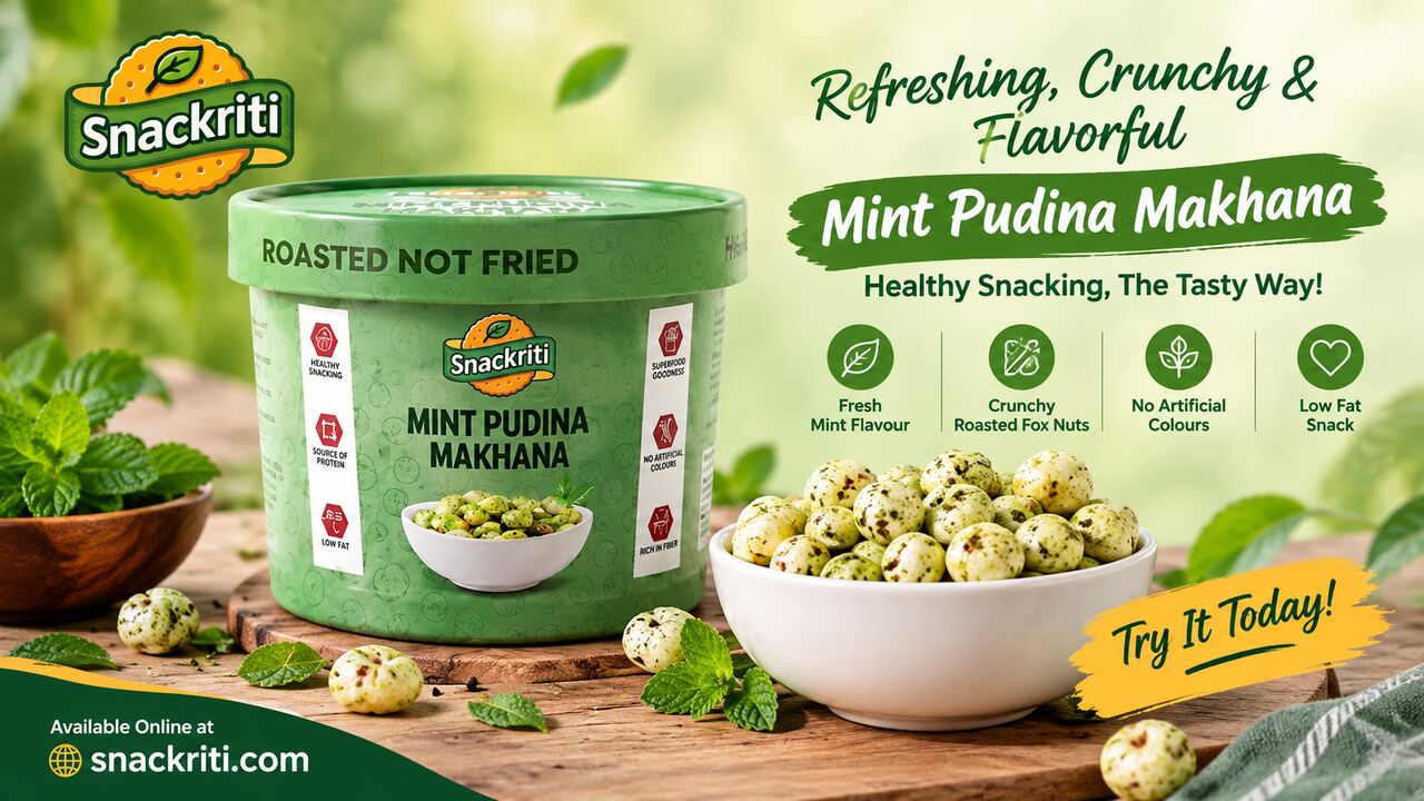 Mumbai, Food, INR 299,  🌿 Snackriti Mint Pudina Makhana – Refreshing & Crunchy Flavoured Fox Nuts