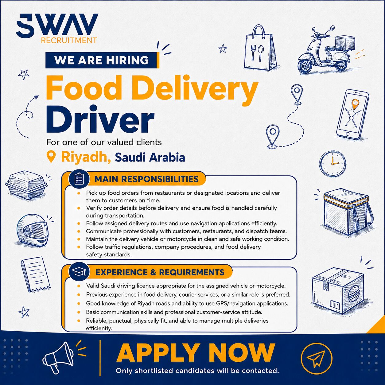 Riyadh, Jobs, WE ARE HIRING &mdash; FOOD DELIVERY DRIVER