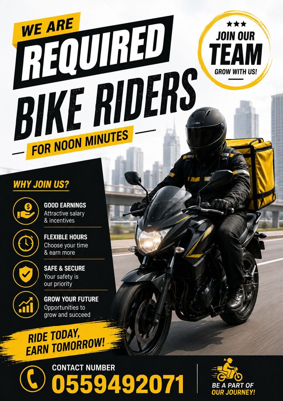 Al Yamamah, Jobs, 🏍️ HIRING BIKE RIDERS – NOON MINUTES We Are Looking For Bike Riders/delivery Riders