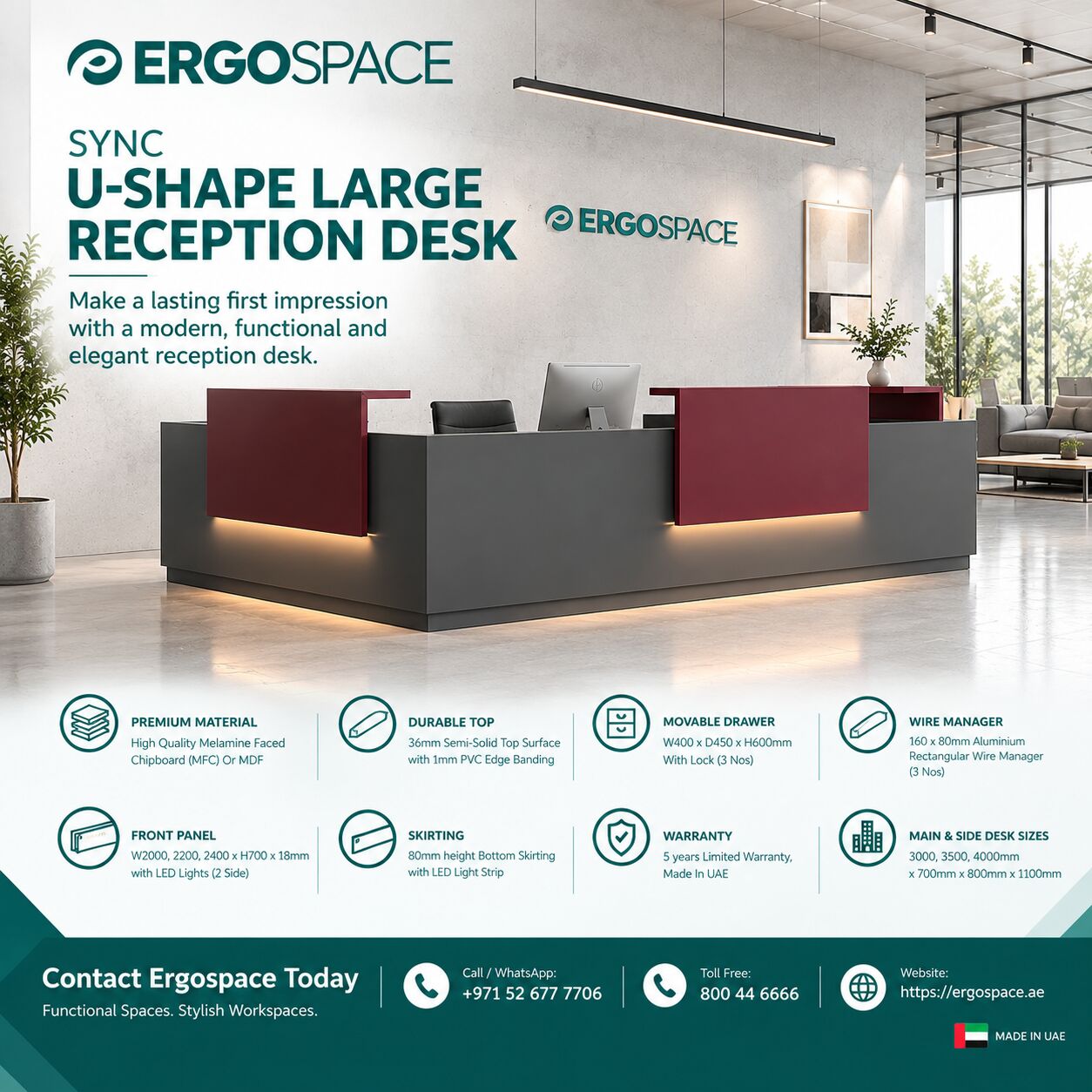 Dubai, Furniture, AED 6750,  Stunning U-Shape Reception Desk | Modern & Impressive Design