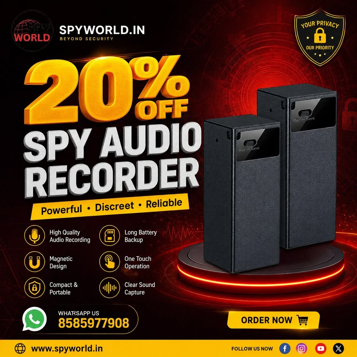 Mumbai, Electronics, INR 2999,  Mini Voice Recorder For Office | Spy World