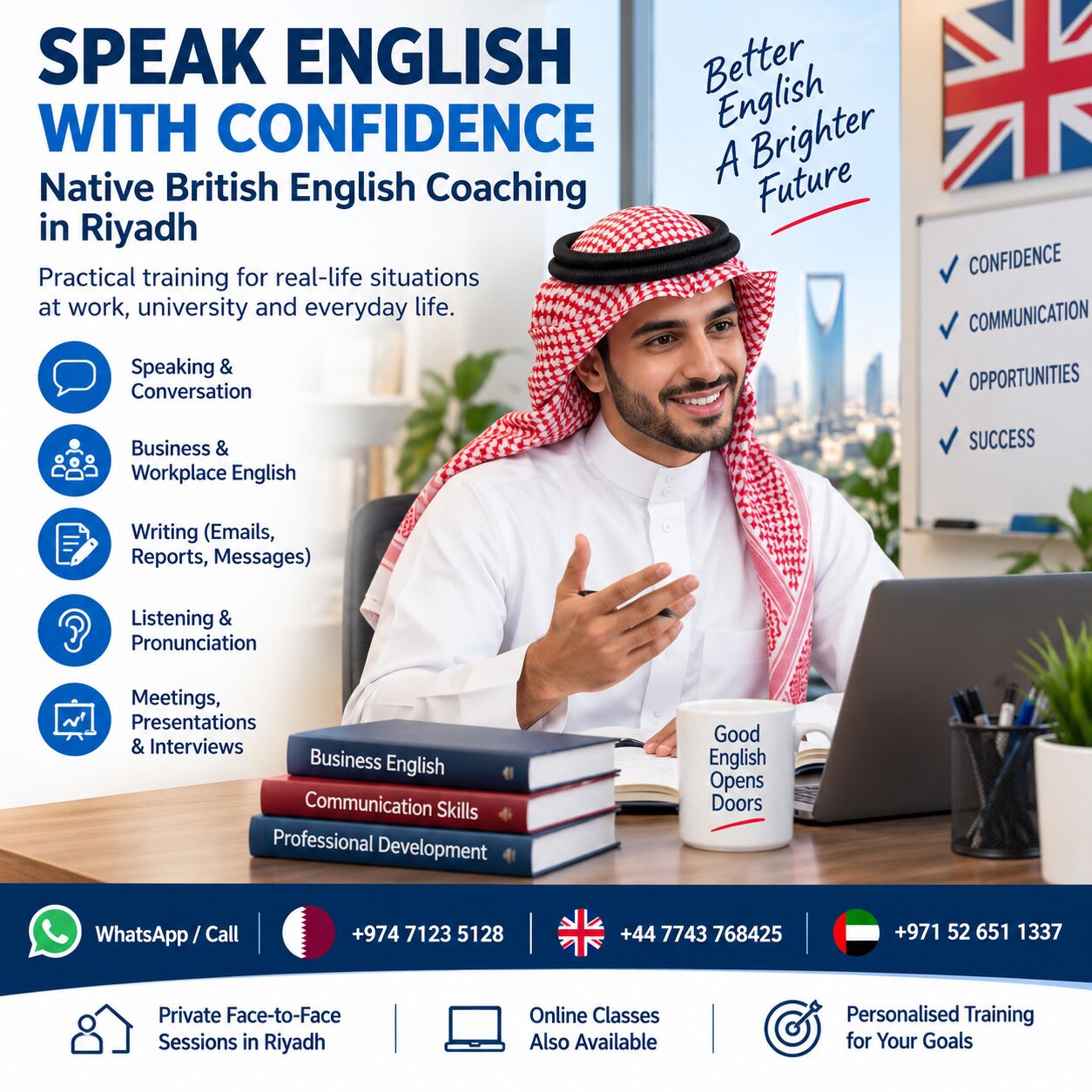 Riyadh, Lessons Offered, SPEAK ENGLISH WITH CONFIDENCE | NATIVE BRITISH ENGLISH COACH &ndash; RIYADH