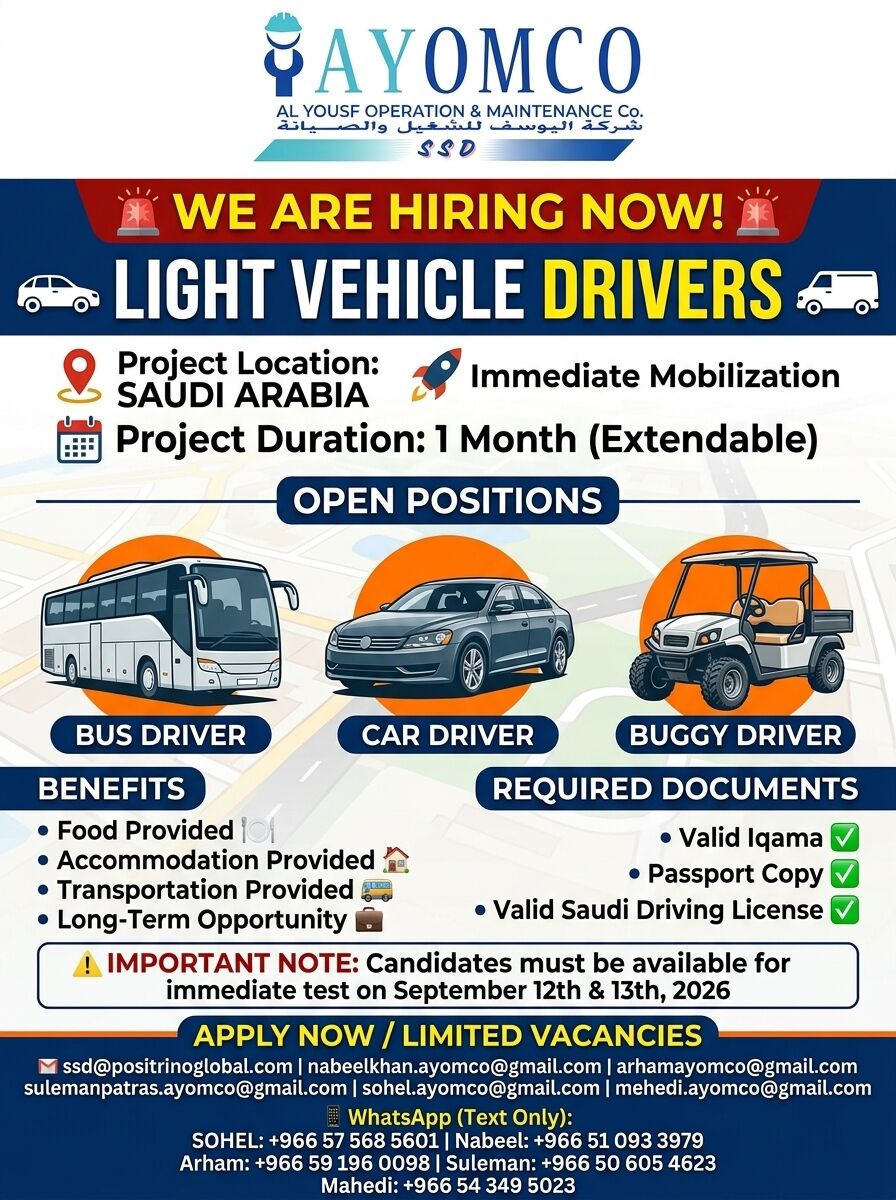 Riyadh, Jobs, LIGHT VEHICLE DRIVERS