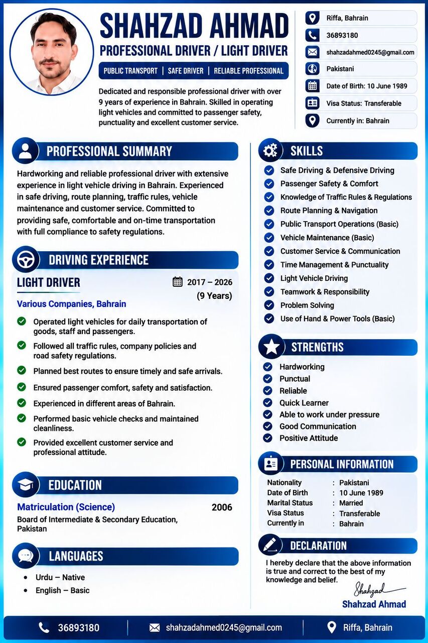 Manama, Job Seekers, Driver Looking For Work