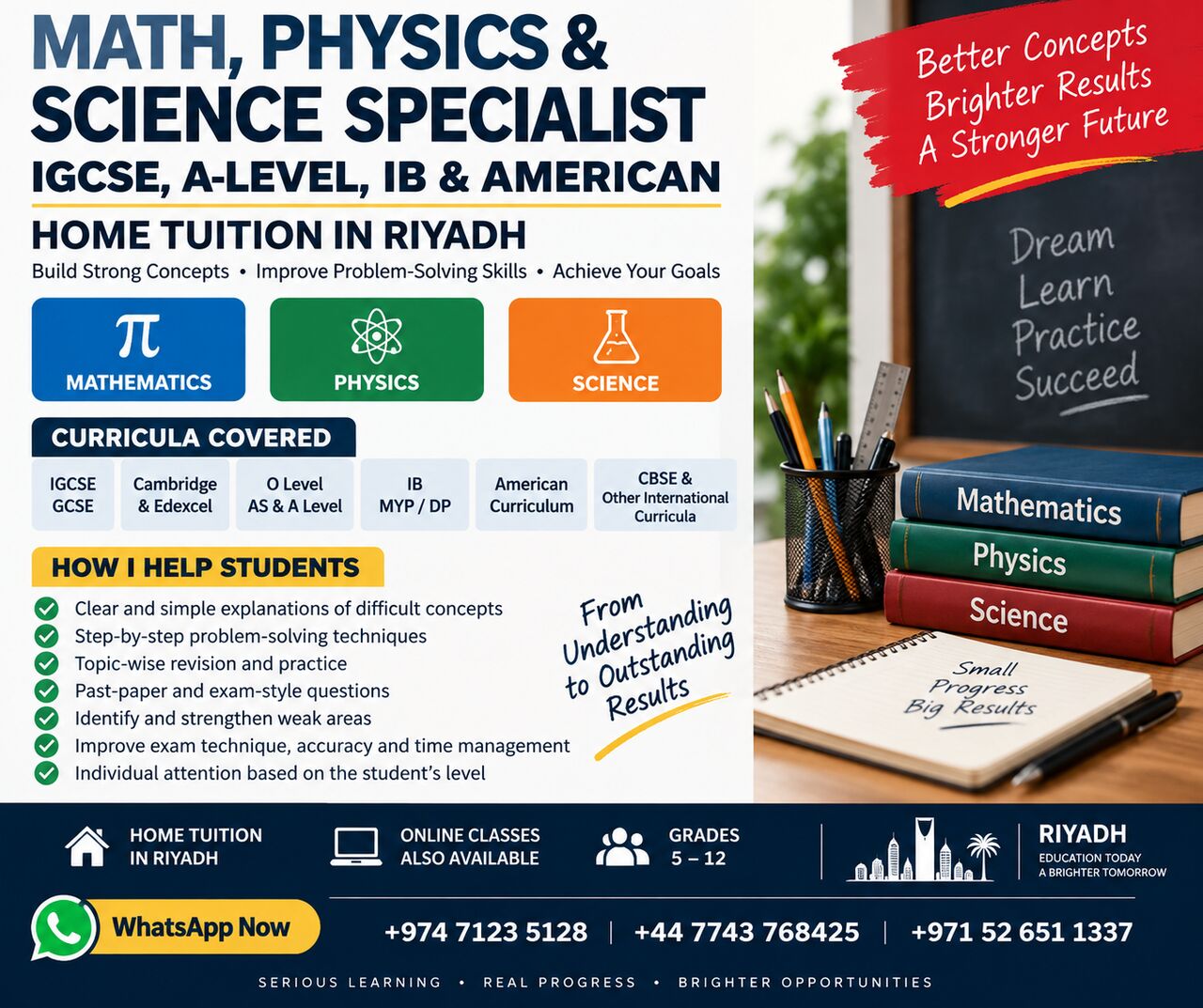 Riyadh, Language Exchange, Math, Physics & Science Specialist | IGCSE, A-Level, IB & American | Home Tuition Riyadh