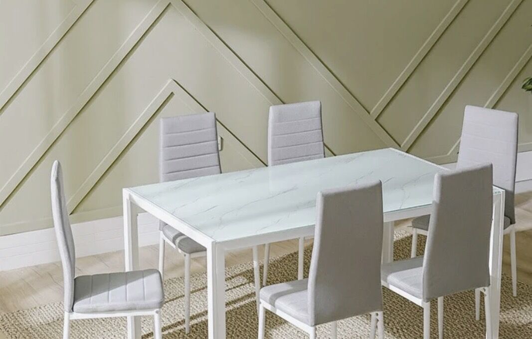 Burhama, Furniture, BHD 50,  Tempered Glass White Dining Table + 4 Chairs