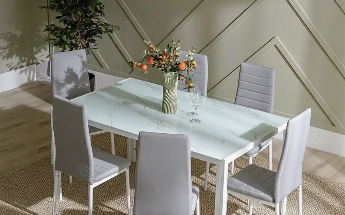 Burhama, Furniture, BHD 50,  Tempered Glass White Dining Table + 4 Chairs