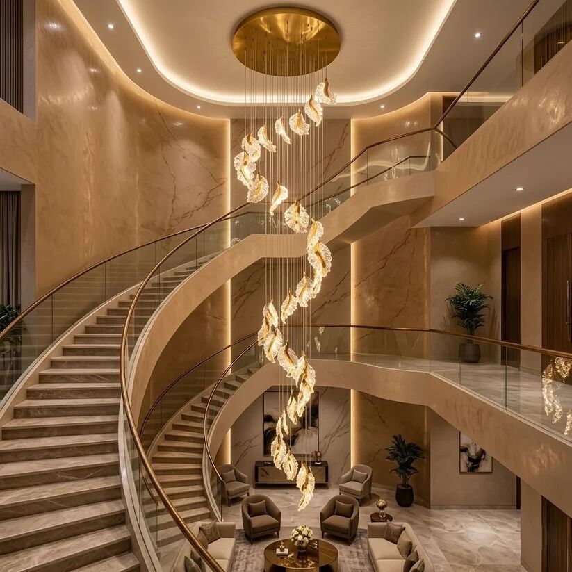 New Delhi, Business, The Gilded Petal Grand Duplex Chandelier - Luxury Lighting For Double-Height Spaces