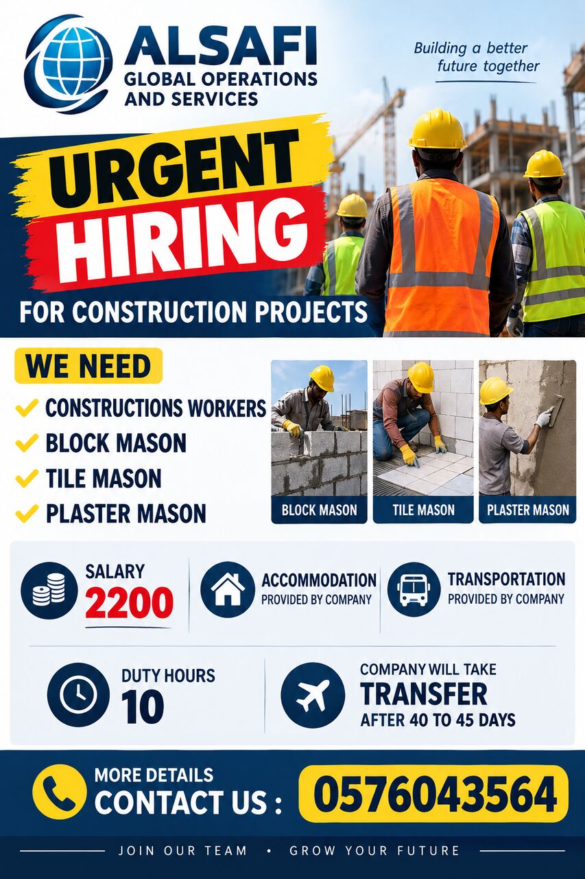 Riyadh, Jobs, URGENT NEED CONSTRUCTIONS WORKERS