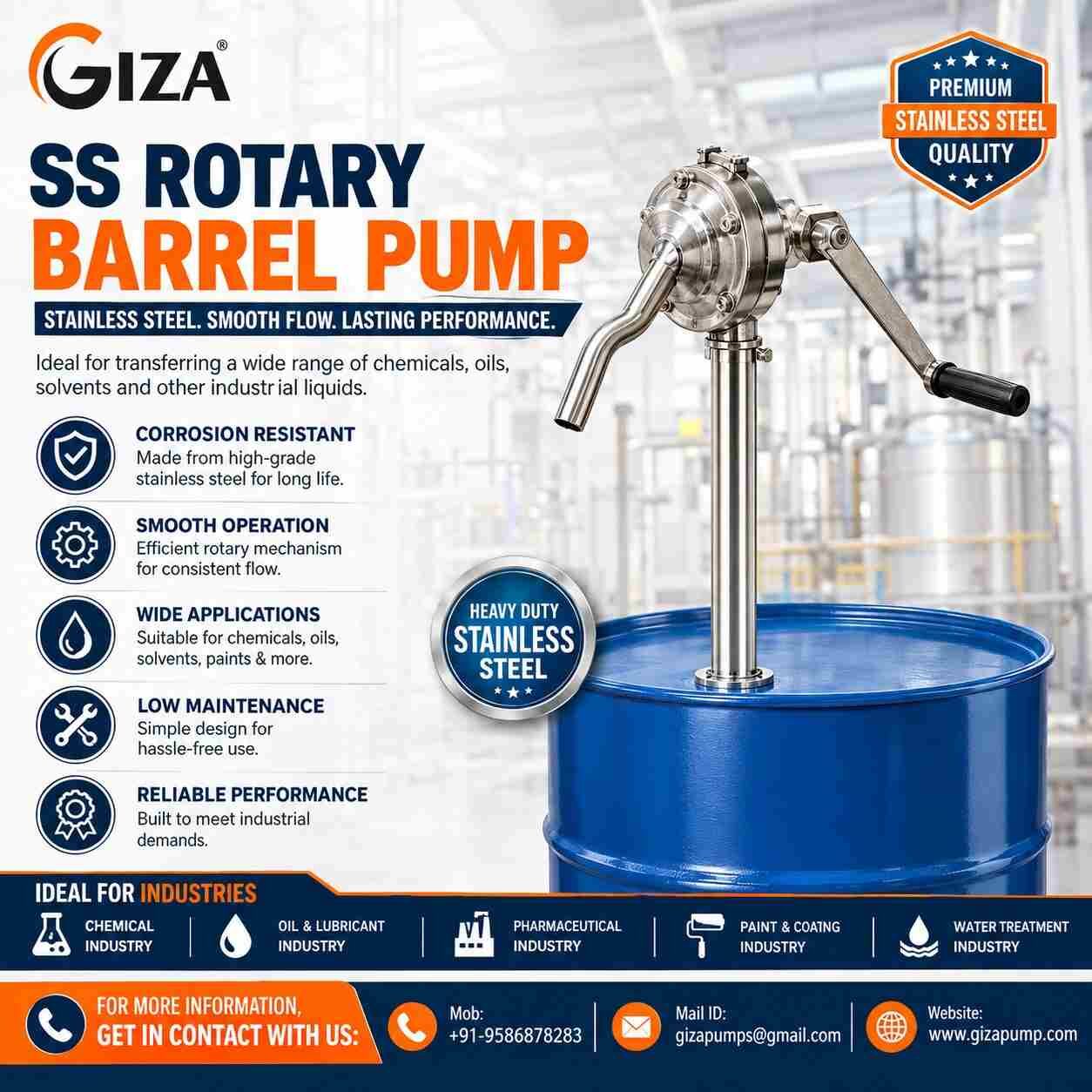 Ahmedabad, Wholesale Products, SS Rotary Barrel Pump For Chemical And Industrial Applications