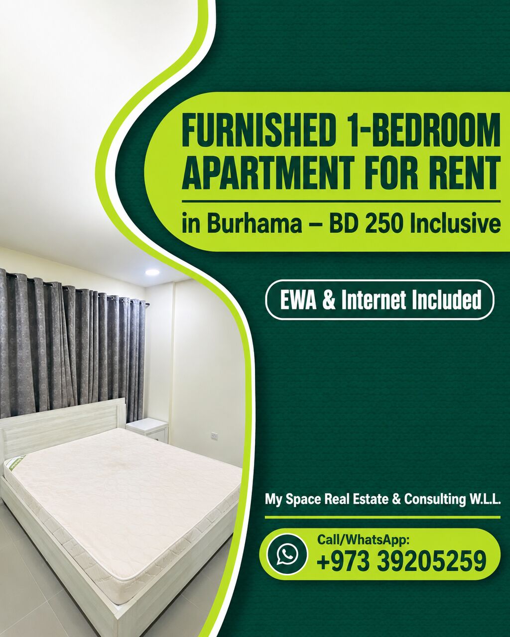Burhama, Apartments, Flats, Houses & Villas, BHD 250/month,  Furnished,  1 BR,  APARTMENT FOR RENT IN BURHAMA