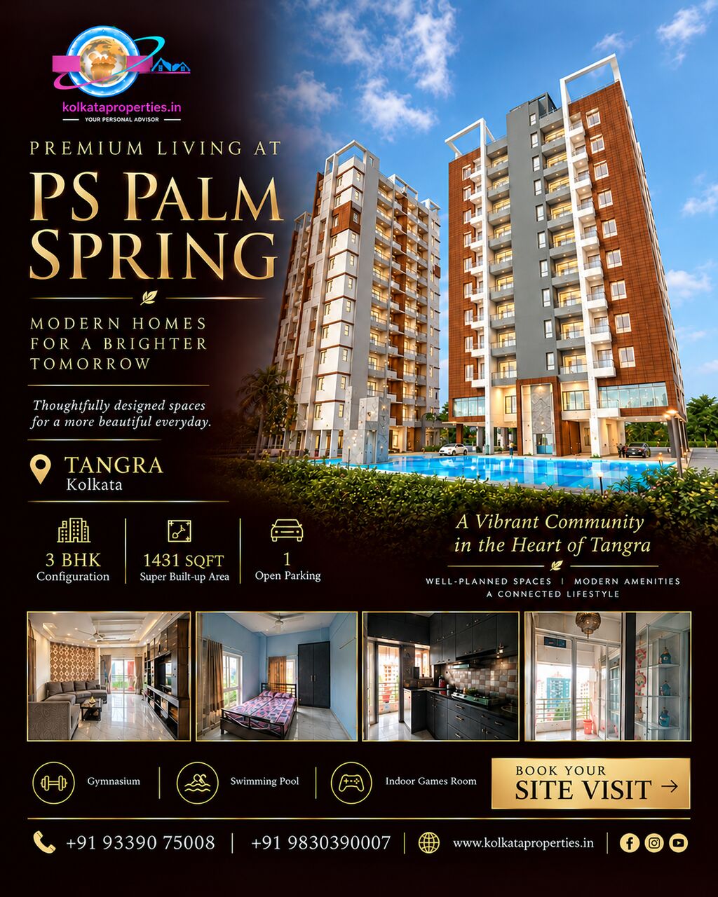 Kolkata, Real Estate For Sale, 3 BR,  1481 Sq. Feet,  PS Palm Spring For Sale