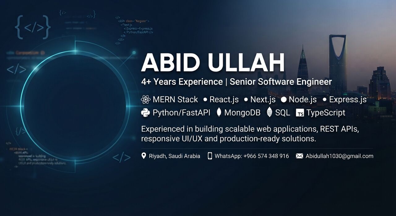 Riyadh, Job Seekers, NODE.JS / PYTHON FASTAPI DEVELOPER
