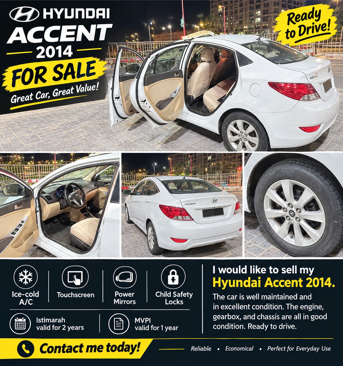 Jubail, Vehicles, Cars & Trucks , SAR 21000,  🚗 Hyundai Accent 2014 – Excellent Condition | For Sale,  2014,  Automatic,  232000 KM,  Hyundai Accent