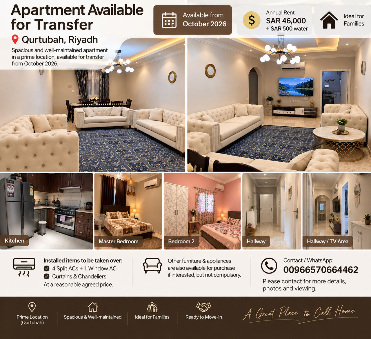 Riyadh, Apartments, Flats, Houses & Villas, SAR 46500/year,  3 BR,  Apartment For Rent In Qurtubah