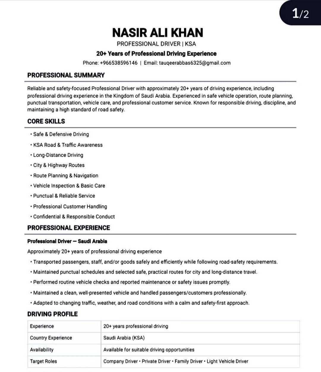 Riyadh, Job Seekers, Professional Driver 20 Years Of Experience In KSA, Available To Join Immediately