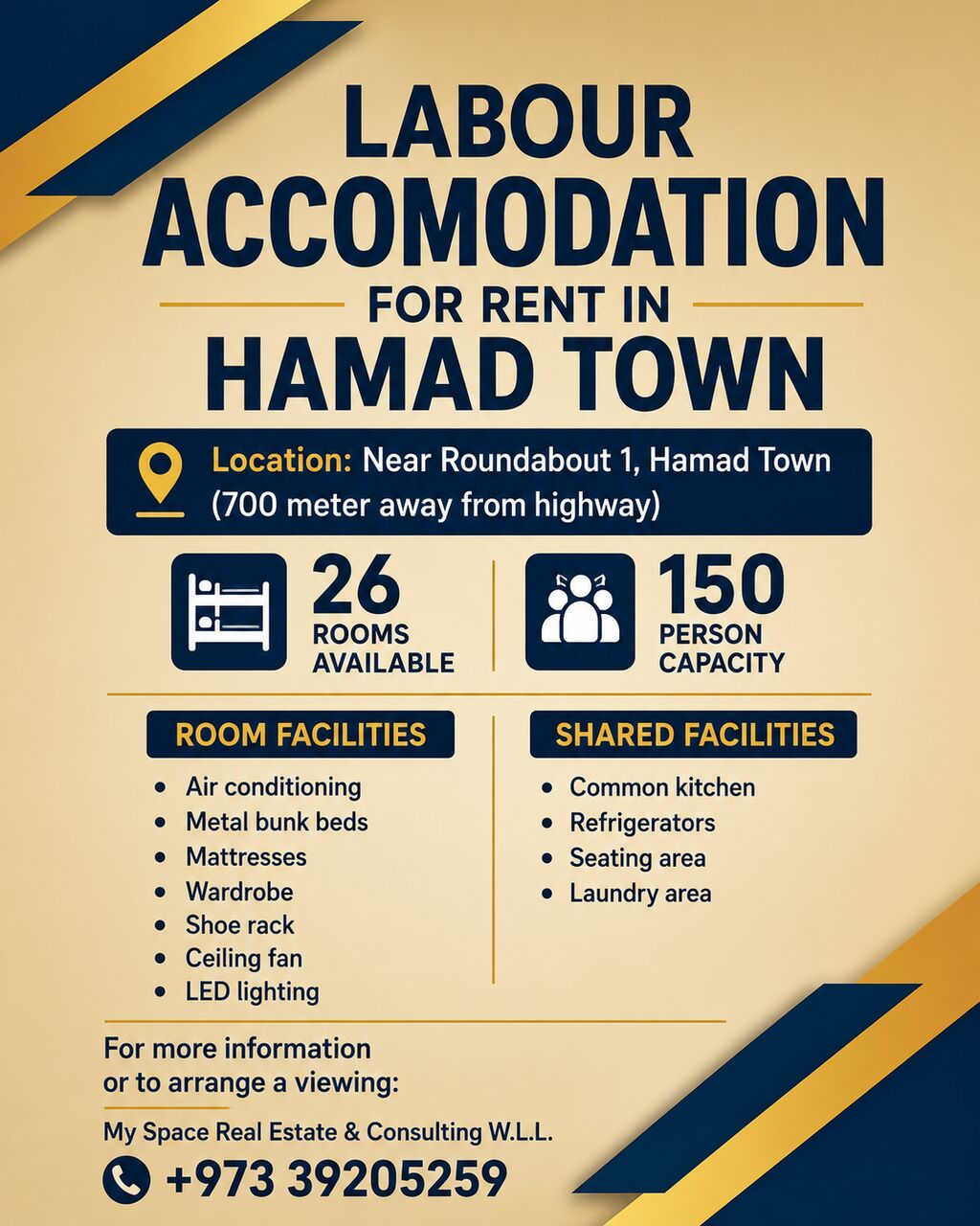 Hamad Town, Staff Accommodation, BHD 35,  Furnished Labour Accommodation For Rent In Hamad Town