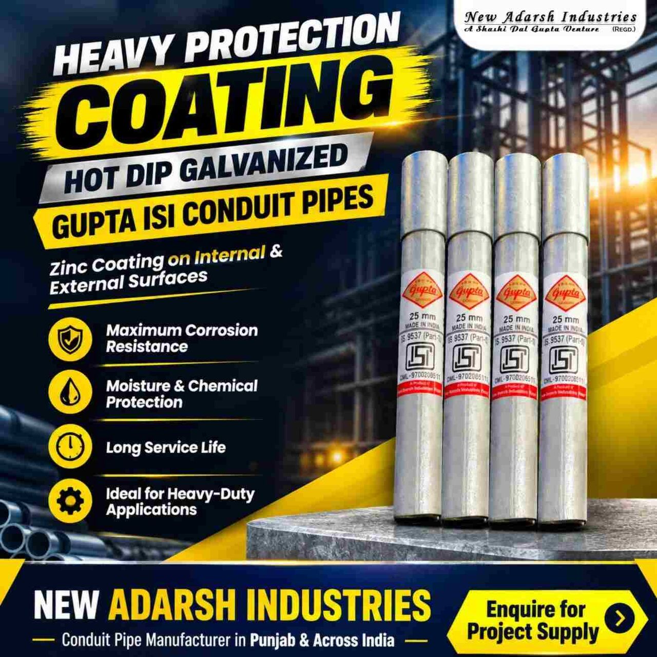 Mumbai, Materials, HOT DIP GALVANIZED CONDUIT PIPES FOR HEAVY-DUTY ELECTRICAL PROJECTS