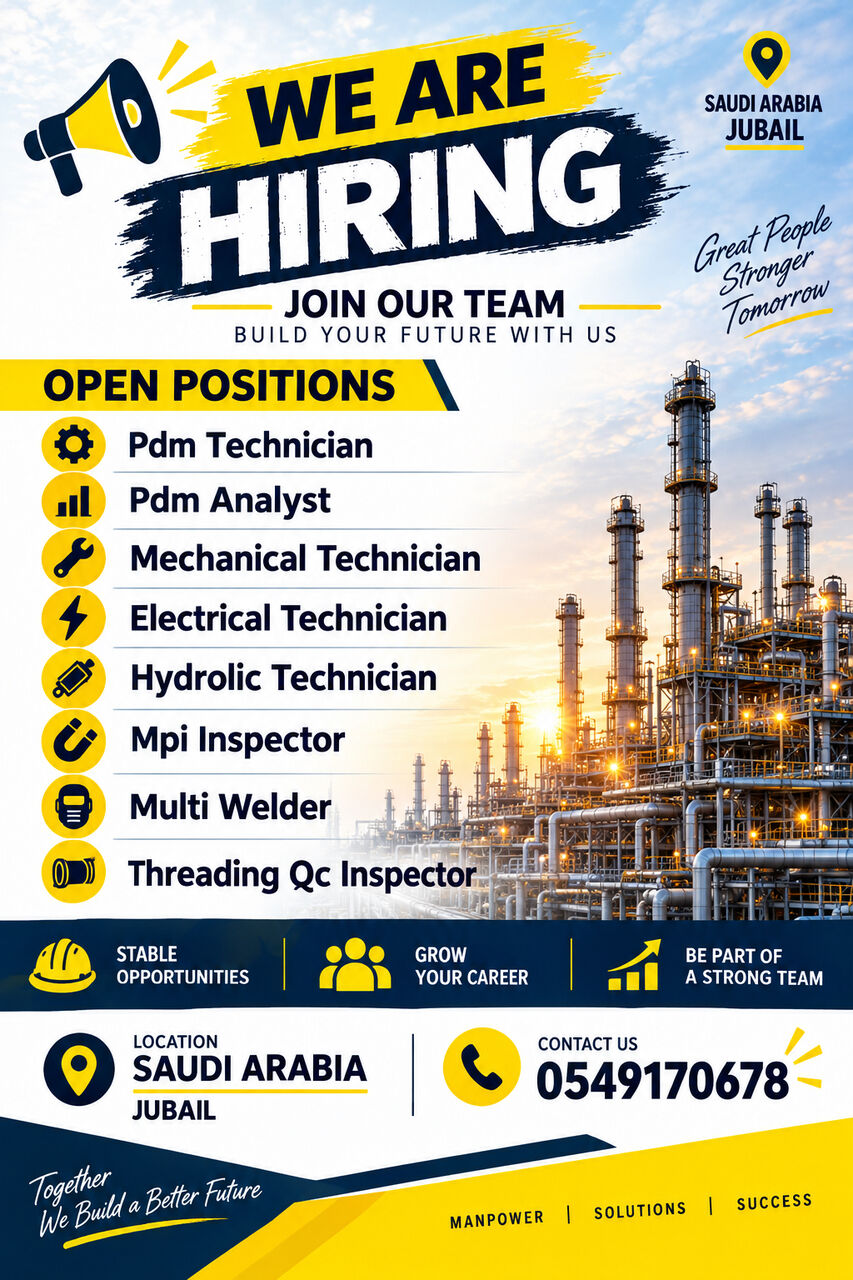 Jubail, Jobs, Industrial Technicians And Inspectors &ndash; 3 Years Experience