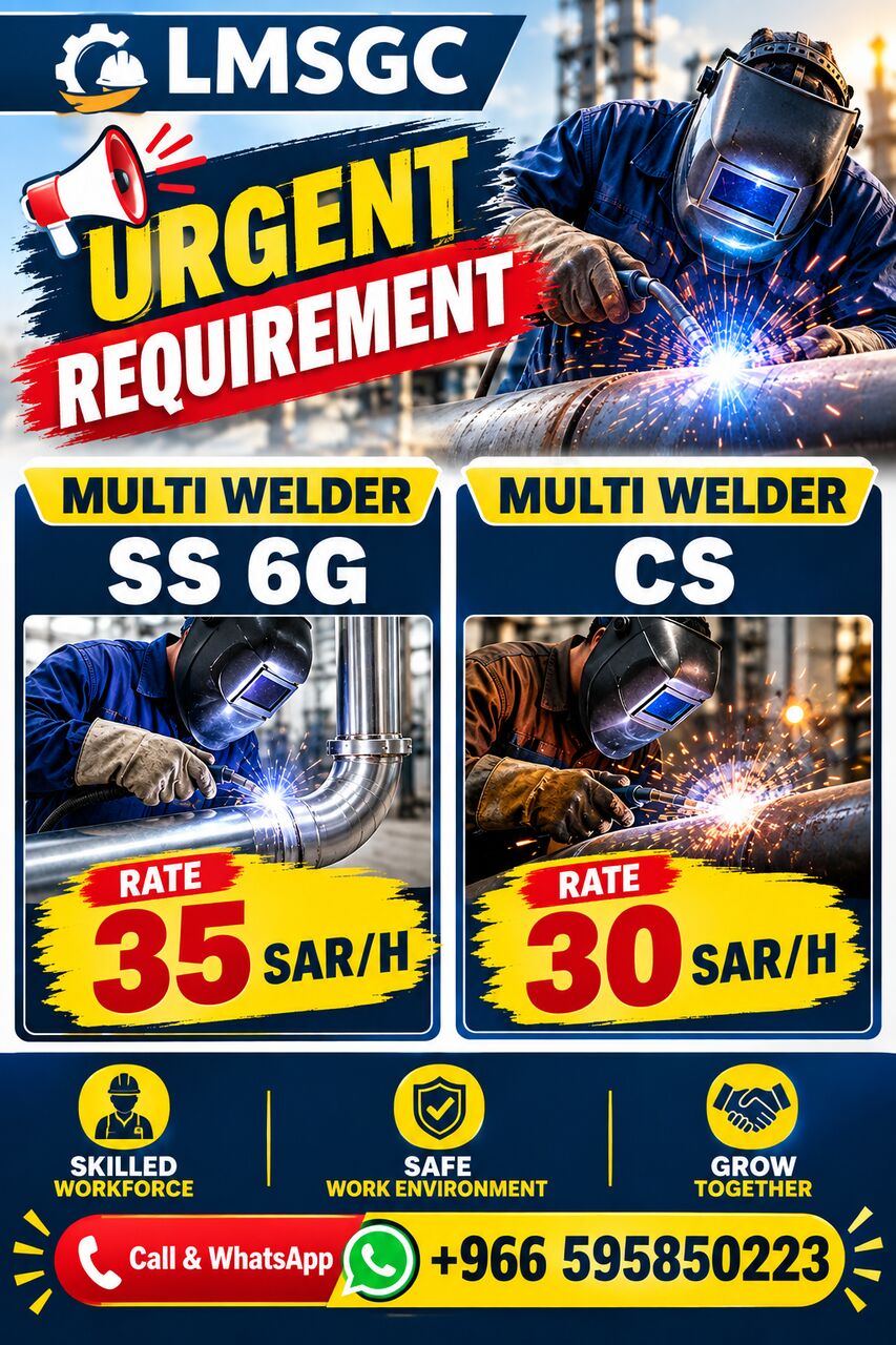 Jubail, Manpower, Multi Welder SS 6G, Multi Welder CS Urgent Requirement