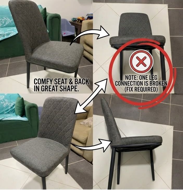 Jubail, Furniture, SAR 10,  ​[]AS-IS] Gray Fabric Dining Chair For Repair / Parts – 10 SAR