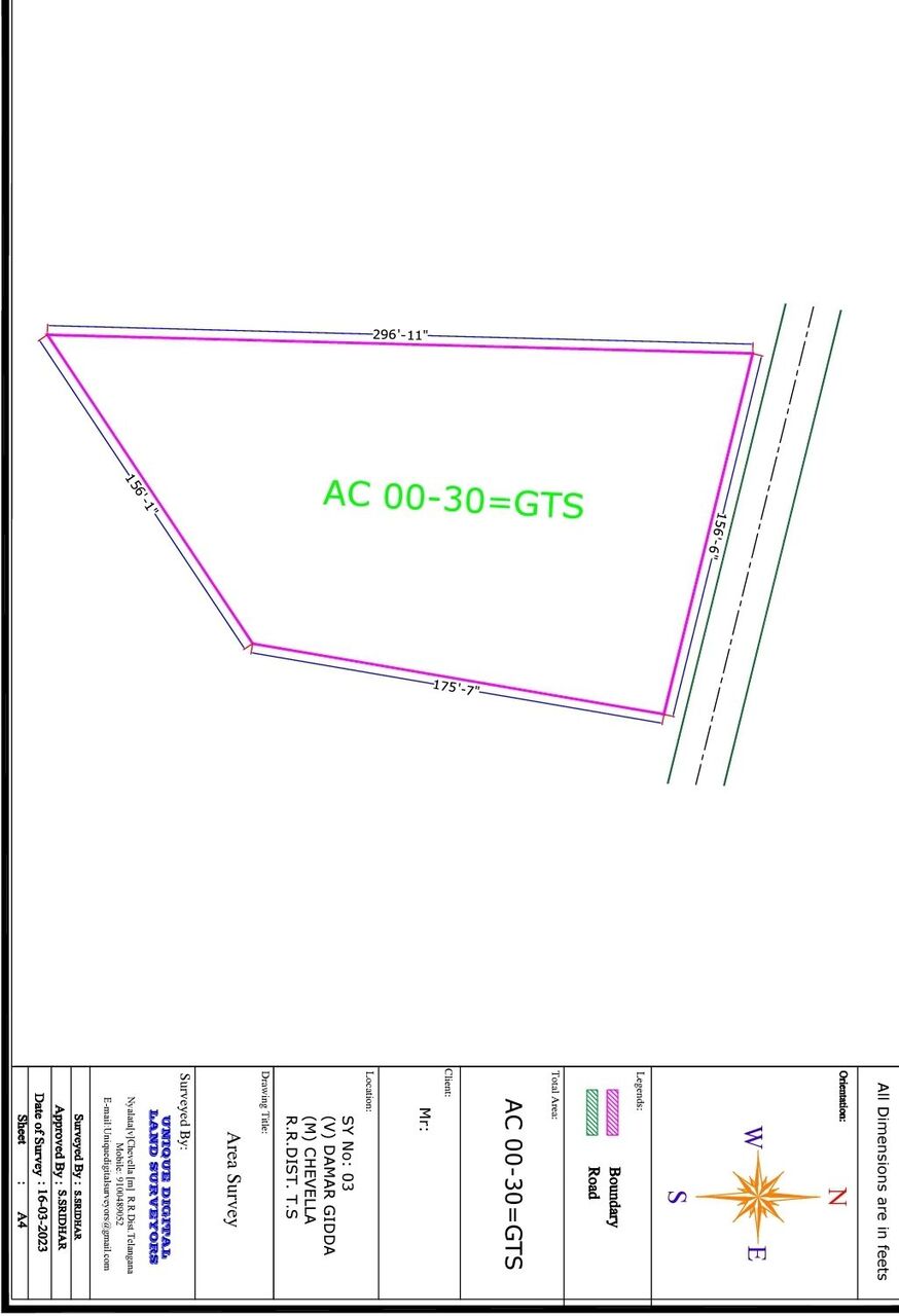 Hyderabad, Agricultural Land, INR 6500,  3630 Sq. Yard,  30 Guntas (3630 Square Yards Plot For Sale At Damargidda Village, Chevella Mandal R.R.Dist