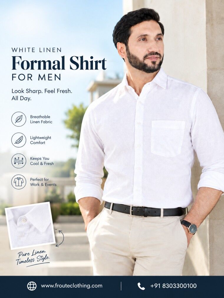 Mumbai, Clothing & Accessories, INR 899,  Premium White Linen Formal Shirt For Men