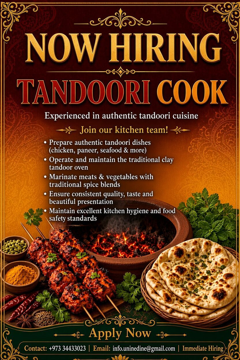Zallaq, Jobs, Hiring Indian Tandoori Cook