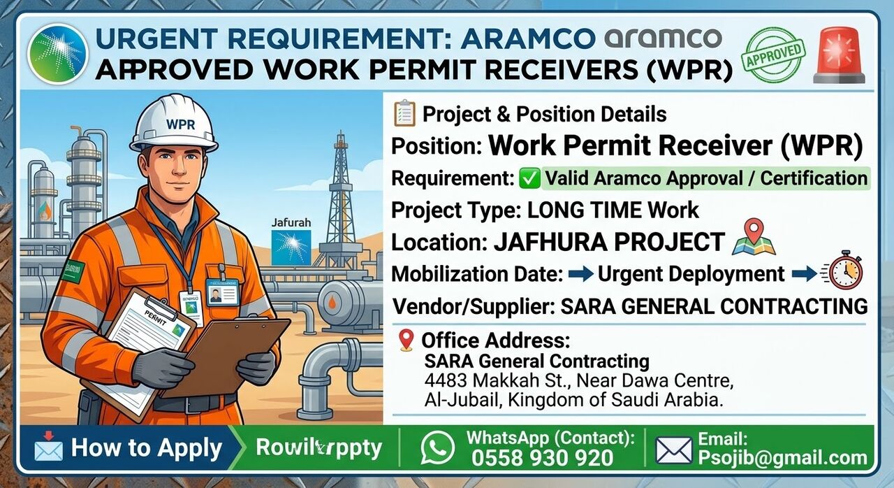 Jubail, Jobs, ARAMCO APPROVED WORK PERMIT RECEIVER