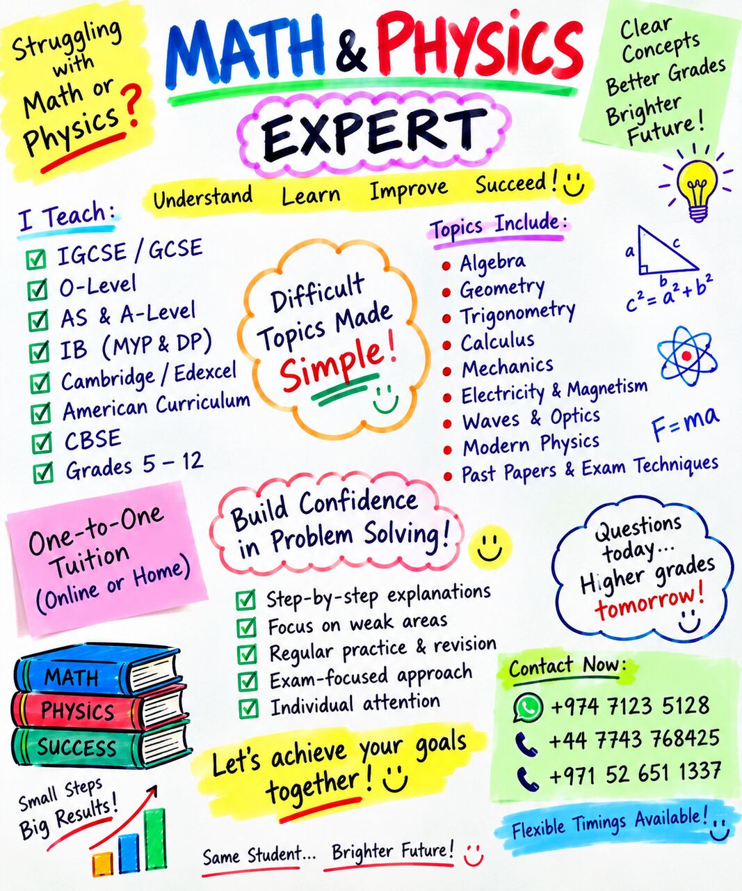 Riyadh, Lessons Offered, MATH & PHYSICS SPECIALIST | IGCSE &bull; IB &bull; A-LEVEL