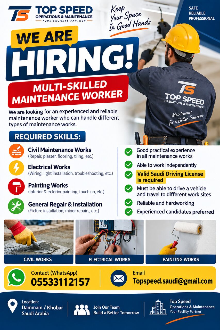 Dammam, Jobs, Multi Skilled Civil Maintenance Worker