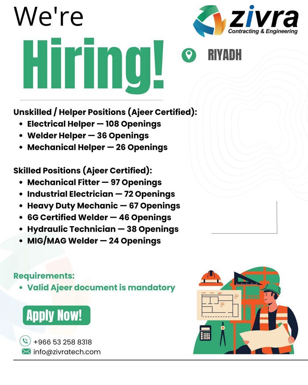 Riyadh, Jobs, Urgent Hiring - Skilled Workers And Helpers