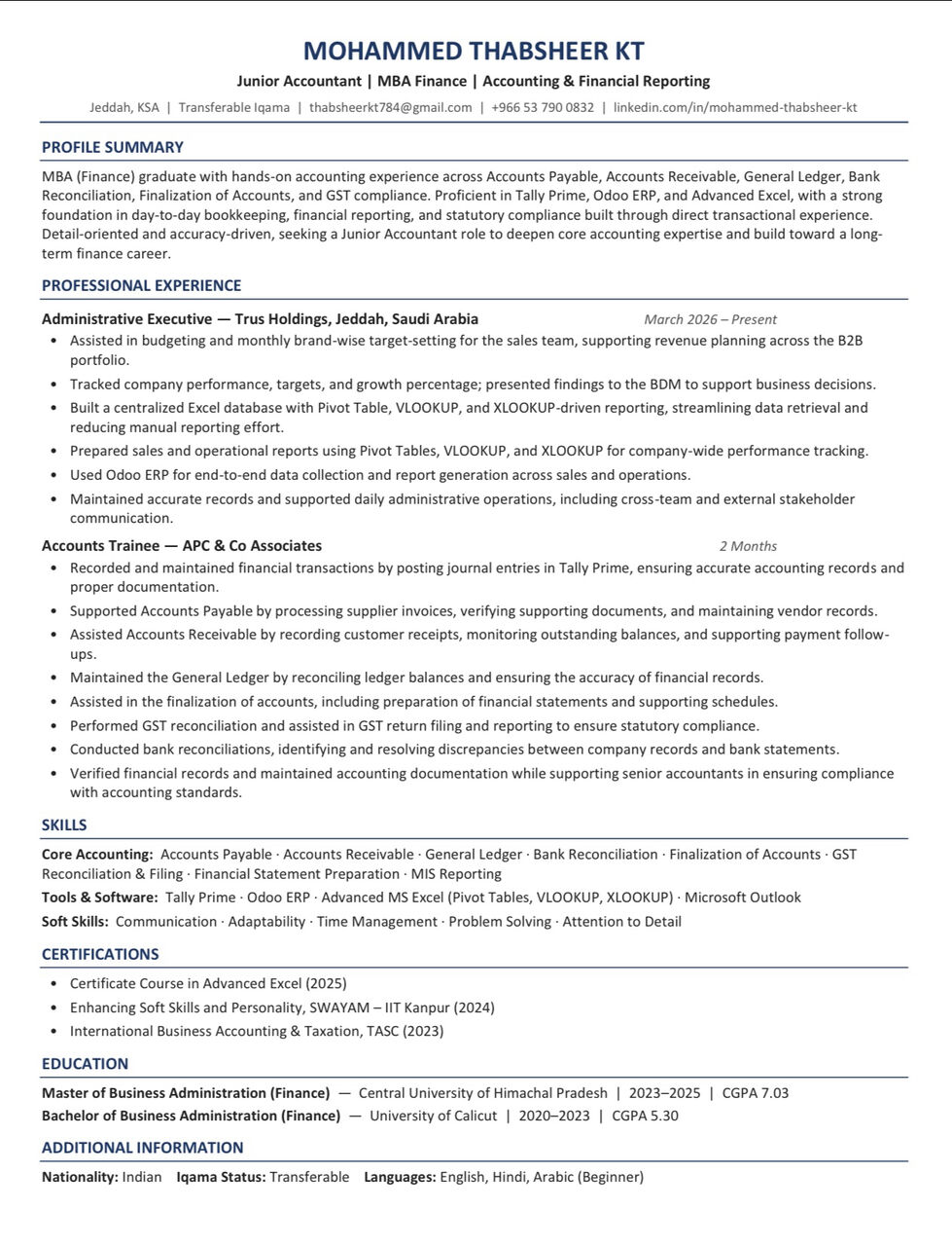 Jeddah, Job Seekers, Junior Accountant, FP&Analyst, Financial Analyst
