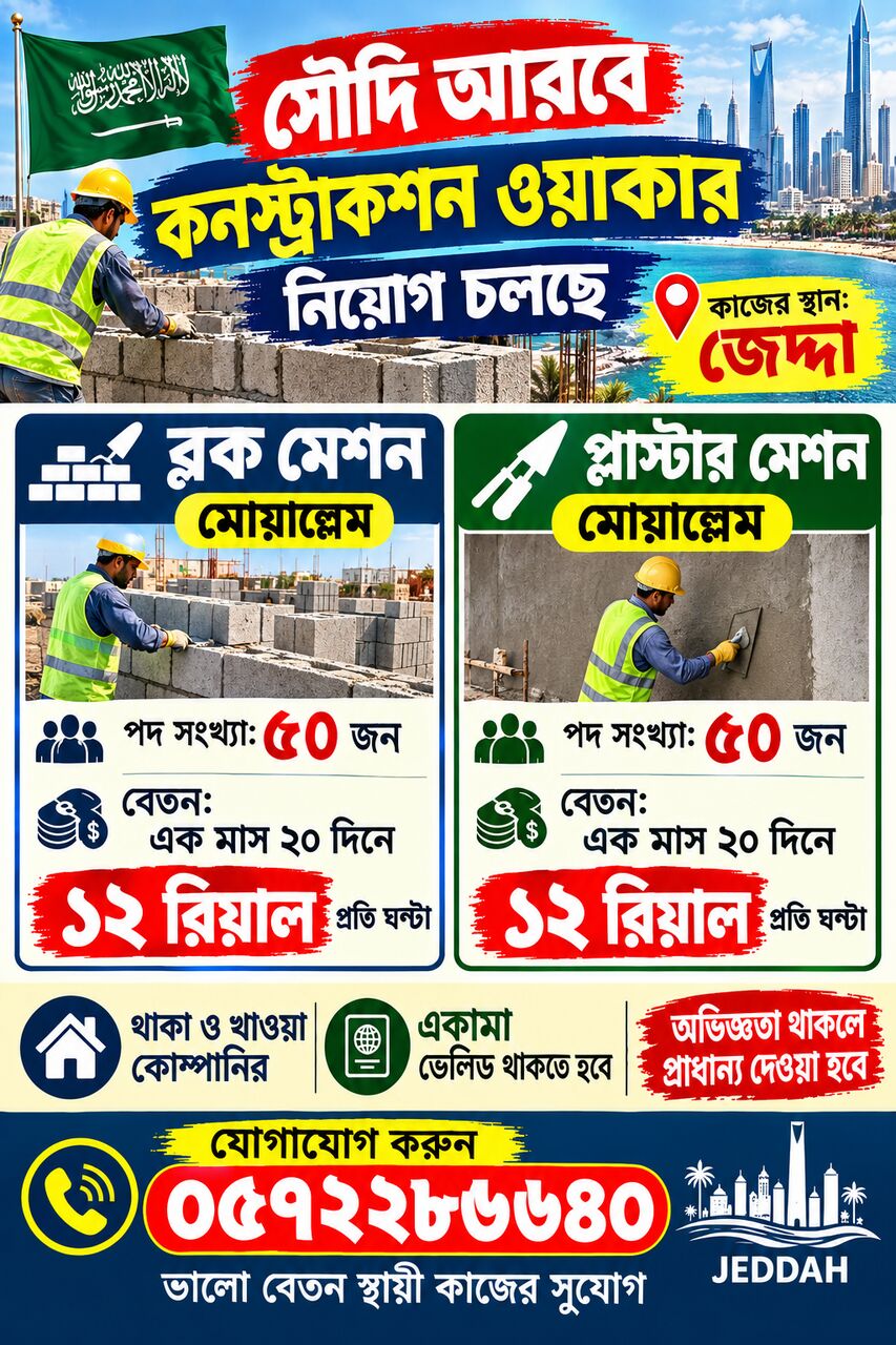 Jeddah, Jobs, Block Mason Moullem And Plaster Mason Moullem