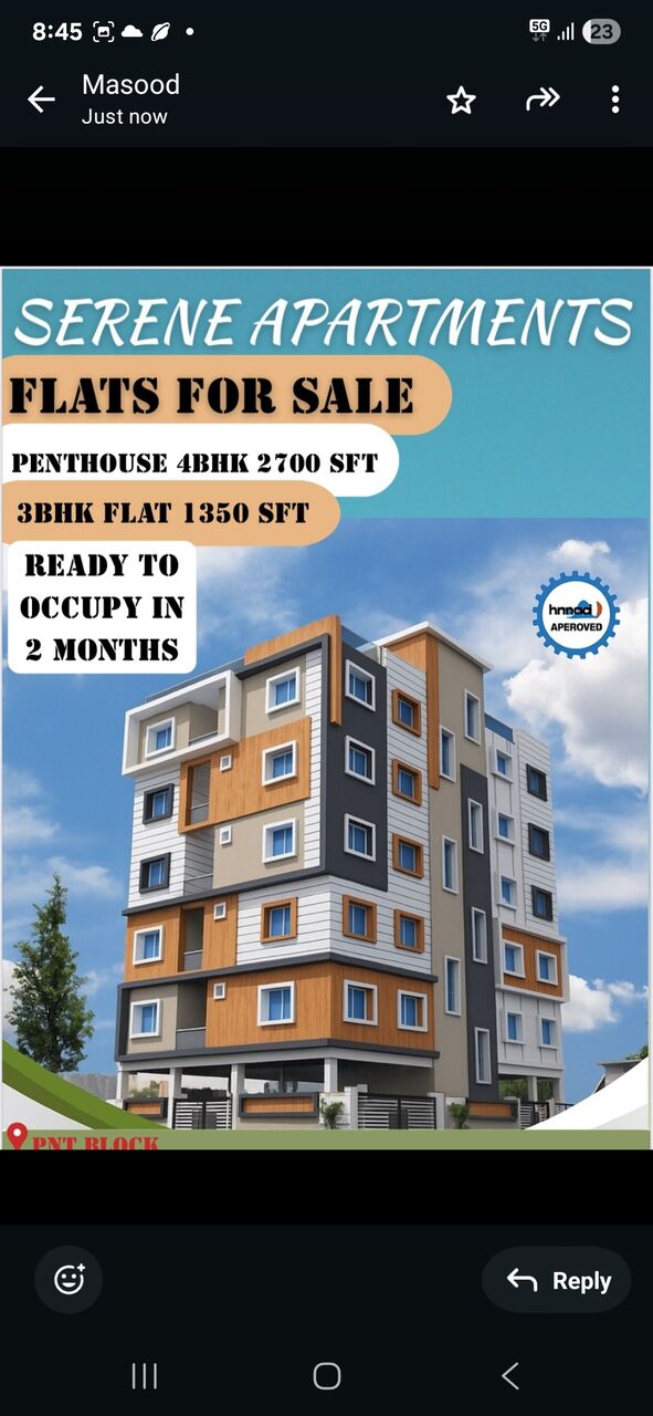 Hyderabad, Real Estate For Sale, INR 5500,  3 BR,  2700 Sq. Feet,  PENT HOUSE FOR SALE@ Suncity P& T Colony