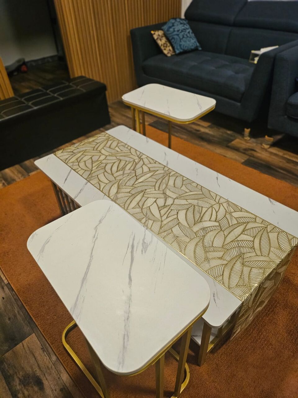 Riyadh, Furniture, SAR 400,  Odern 3-Piece Coffee & Side Table Set (Marble Finish & Gold Metal Legs) ​