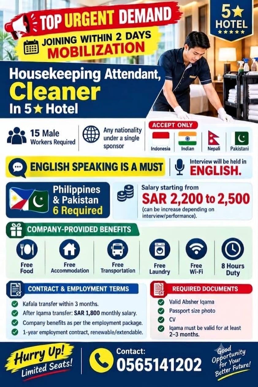 Jeddah, Jobs, Housekeeping Attenders