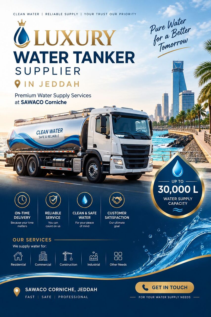 Jeddah, Food, SAR 350,  30,000L Water Tanker Supplier In Jeddah | Water Delivery